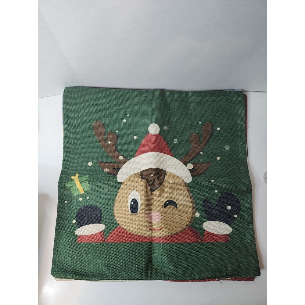 Lot Of 4 Burlap Chrismas Throw Pillow Covers 17" × 17"